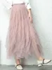 ファッションチュールスカート女性ロングマキシ春夏韓国ブラックピンクハイウエストプリーツ女性240112