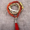 Wisiorki 8 mm Stone Red Jade Jade Cleate 108 Koraliki Mala Tassel Naszyjnik