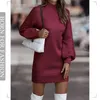 Vintage Winter Strickkleid Damen Chic Rollkragen Laterne Langarm Mini Pullover Kleider für Frauen Ankunft Kleidung 240111