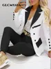 cmyayaエレガントペイズリーバタフライ格子縞の女性セットブレザーパンツスーツオフィスレディファッション2 2ピースフィットネス衣装240112
