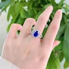 Cluster Rings Spring Qiaoer 18K Gold Plated Oval Cut 7 9MM Lab Sapphire Diamond Party For Women Gift 925 Sterling Silver Luxury Jewelry