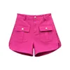 Rose rouge taille haute short en jean mode d'été fendu bouton mince tout-Match a-ligne pantalon Cargo à jambes larges femme solide jean 240111