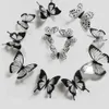 24 PcsSet Pegatinas de pared de mariposas 3D en blanco y negro, decoración de boda, dormitorio, sala de estar, decoración del hogar, calcomanías de mariposas 240112