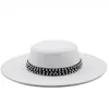 Cappello Fedora a tesa larga grande in finta lana Pork Pie con bordo piatto e perle rivetto Cappello da cowboy Trilby Panama bianco nero9407090