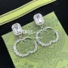 Boucle d'oreille Double lettre, clous de goutte, bijoux en cristal, avec diamant rétro, or 18 carats, avec coffret