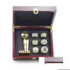 Solitaire Ring 6Pcs Lk Basketball Bryant Team Champions Championship Set With Wooden Box Trophy Souvenir Men Women Boy Fan Brithday Dr Otqkn