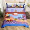 Truck Excavator Däcke Cover Set Queen Size for Kids Nursery Cartoon Tractor Engineering Vehicle Construction Theme Bedding Set 240111