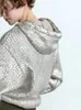 Pulls tricotés à paillettes pour femmes, pull à manches longues, métallique, brillant, élégant, manteaux assortis, collection automne-hiver 2023, 240112