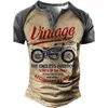 Herren T Shirts Vintage Henley Motorrad 3D Gedruckt Mode Streetwear Übergroße Kurzarm T-Shirts Männer Tees Tops Kleidung