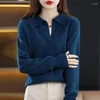 Suéteres femininos Merino Wool Soft Sweater Mulheres Polo Collar Pulôver Casual Malha Outono Inverno Quente Cor Sólida Manga Longa Top