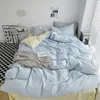 Ins Style Bedding Set Nordic Single Double Flat Sheet Duvet Cover Pillowcase Soft Microfiber Full Queen Size Bed Linen 240112