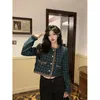 MEXZT Giacca corta vintage in tweed da donna Elegante giacca sportiva coreana monopetto Cappotti corti Autunno Inverno Chic Tuta sportiva 240112