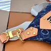 Grande capacidade feminina designer denim sacos bolsa de peito pacote de cintura 42x19cm larga alça de náilon ajustável rebites de ouro decoração dois tons flor padrão bolsa de ombro