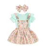 Zestawy odzieży Baby Girl Easter Easter Unfant Dress Ruffed Romper Suspirt Spódnica z opaską na głowę 3PCS Ubrania