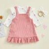 Kläder set vår Alla hjärtans dag spädbarn barnflickor kläder hjärttryck romper hängspänning kjol pannband set kläder