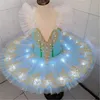 Flickor Led Light Professional Ballet Tutu Glow Ballerina Ballet Dress Kids Adult Luminous Birthday Party Dance Costume Dancewear 240111