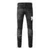 Mens Jeans Purple High Street Casual Print Jeans byxor överdimensionerade rippade lapphål denim rak mode streetwear smal