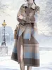 Manteau en laine élégant pour femmes à manches longues, veste rétro de la mode coréenne, coupe ample, plaid Fairycore 2023, nouveau manteau d'automne et d'hiver 240112