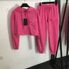 Women's Tracksuits Designer Autumn Women's Sports Set Hardware Pocket Hooded Short sleeved Short hoodie+Elastic Pants XI60