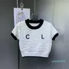 Lu Lu Lemen Spring/Summer Tシャツ新しい女性のバブルフォールド小さな香りコントラストラウンドネックショートスリーブチェストレター刺繍トレンディトップl