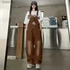 Damen Jumpsuits Strampler Frühling Frauen Denim Overalls Braun Gerade Lange Breite Bein Overalls 2023 Koreanische Streetwear Lose Sommer Frauen Dünne Denim OverallL240111