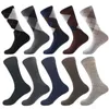 box packing big size Breathable Elastic crew Socks Man Gift combed cotton mens business socks classical solid color plaid 240112