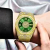 Full Diamond Super Flash Gold Men's Personalized Hiphop Square Octonal Fashion Black Calendar Watch Trend