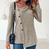 Women's Blouses Irregular Design Top Elegant Slant Neck Sweater Blouse With Single-breasted Buttons Long Sleeves Soft For Fall