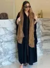 Ethnische Kleidung Dubai Fashion Chiffon Leopard Kontrastfarbe Offener Kimono Abayas mit Kopftuch Djellaba und Jilbab muslimische Frauen Eid Outfits