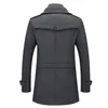 Winter Fashion Men Slim Fit Wool Trench Coats Middle Long Jacket Suit Male Double Collar Zipper Solid Mens Long Woolen Coats 240111