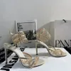 豪華なデザイナーファッションRene Caovilla Chandelier Rhinestones Crystal-Embellished Sandals Leather Stileetto Heels Evening Shoes Women's
