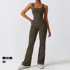 Sexy Holle Backless Scrunch Gym Flare Jumpsuit Sport Vrije tijd Dames 1 Stuk Kleding Yoga Dans Jump Suit Zwart Fitness Overalls 240112