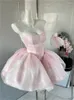 Casual klänningar kvinnor organza chic rosa asymmetrisk klänning vintage sommar mini födelsedag kvinnlig ruffles partylady semester puff