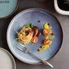 Plattor Retro Blue Circular Ceramic Steak Plate Restaurant Flat Pasta dessert Dish Molecular Cuisine Special Tabellery