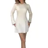 Casual Dresses White Sweater Dress Women Warm Short Solid Cable Knit Mock Neck A-Line Long Sleeve Mini