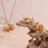 Ensemble collier et boucles d'oreilles en forme de petit crabe, résistant à l'eau, sans ternissement, couleur argent, bague en acier inoxydable 316L, bijoux plaqués or 18 carats