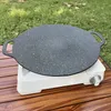 Pans Cooking Pot Round Flat Pancake Griddle Non-stick Barbecue Tray With Food Clip Anti Scald Handle For Outdoor Camping BBQ Tool