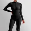 Jumpsuit met lange mouwen Dames Effen Bodycon Zomerbodysuit Mode Streetwear Rits Outfits Romper Overalls Sportkleding 240112