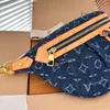 Grande capacidade feminina designer denim sacos bolsa de peito pacote de cintura 42x19cm larga alça de náilon ajustável rebites de ouro decoração dois tons flor padrão bolsa de ombro