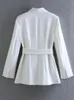 Mode solide ceinture Blazer costume femmes Vintage revers à manches longues veste 2 pièces ensemble printemps Chic bureau dame blanc pantalon costumes 240112
