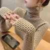 Fashionable High Elasticity Christmas Green Red Colour Spliced Diamond Check Pattern Sweaters Slim Turtleneck Autumn Winter Wild 240112