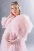 Casual Jurken Plus Size Roze Tule Zwangerschapsjurken Voor Po Shoot V-hals Gezwollen Mouwen See Thru Lange Zwangerschap kamerjas