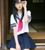 WholeJapanese school girl uniform 3 white bar short sleeve red scarf sailor suit cosplay JK uniform clothing women4539260