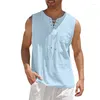 Männer Tank Tops 2024 Übergroße S-5XL Männer Lose Baumwolle Leinen Westen Sommer Männliche Spitze Up Tasche Solide Ärmellose Casual mode T-shirt Mann