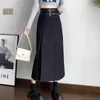 Korean Style High Waist Suit Long Skirt Women Elegant Double Belt Midi Skirts Woman Y2k Pleated Black Gray A Line Faldas Mujer 240112