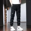 Herenbroeken Zomer Donkerkaki Casual Heren Koreaanse stijl Streetwear Katoenen elastische taille Trekkoord Joggersbroeken