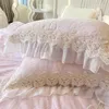 Pink Purple Vintage Rose Carved Velvet Romantic Lace Ruffles Bedding Set Fluffy Milk Duvet Cover Bed Sheet Pillowcase 240112