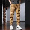 Herenbroeken Zomer Donkerkaki Casual Heren Koreaanse stijl Streetwear Katoenen elastische taille Trekkoord Joggersbroeken