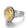 Sarı Sitrin Yüzüğü Kadınlar için Gümüş 925 Sterling Erkek Taş Yüzükleri Oval Bohemia El Yapımı Kadın Mücevherat Gelin Setleri Satışta 240112