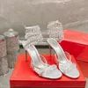 豪華なデザイナーファッションRene Caovilla Chandelier Rhinestones Crystal-Embellished Sandals Leather Stileetto Heels Evening Shoes Women's
